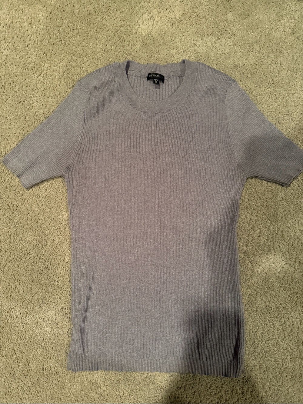 Dynamite Light Gray Ribbed Short-Sleeve Tee